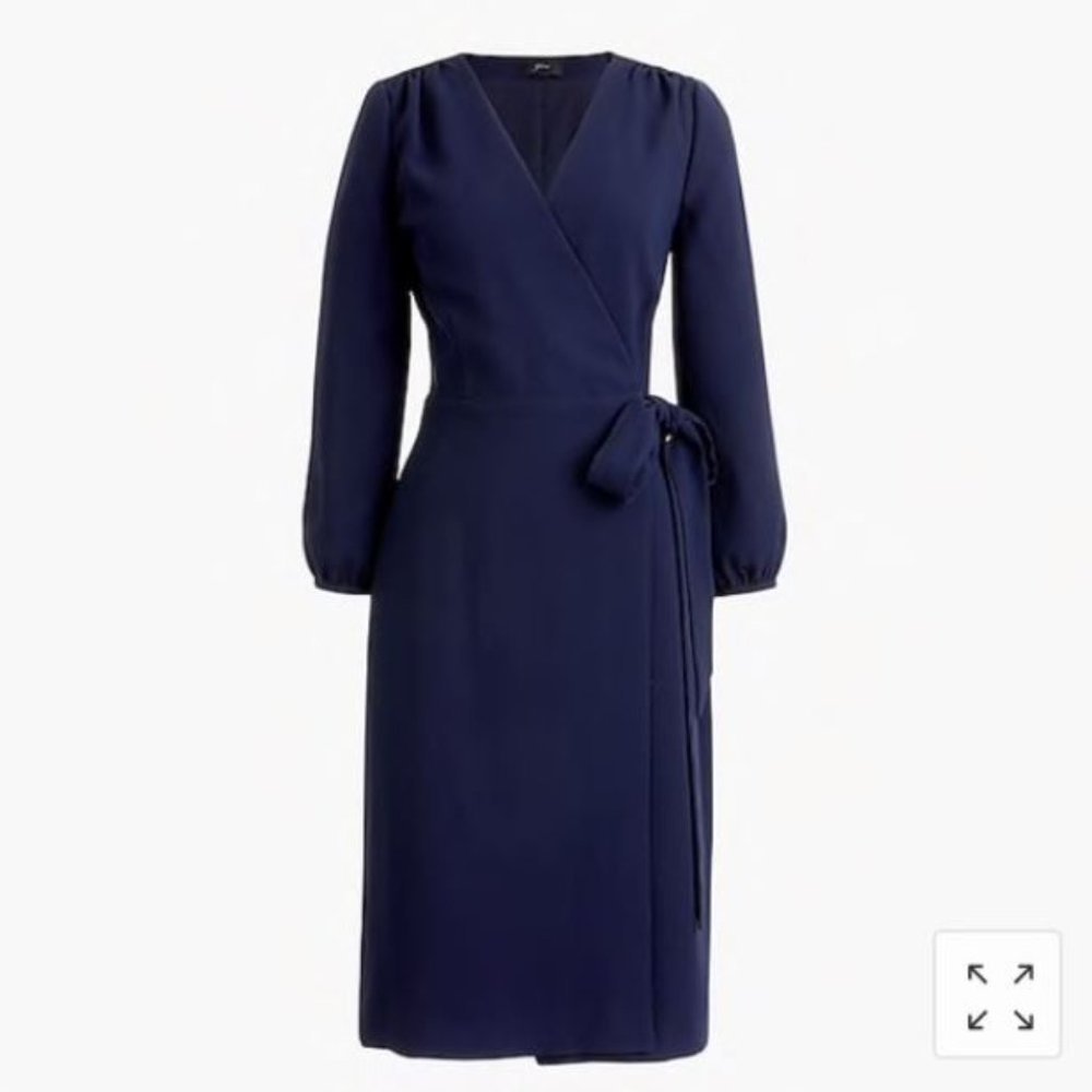 NEW J. Crew Navy Blue Full Wrap Dress in 365 Crepe Fabric Quiet Luxury Old Money